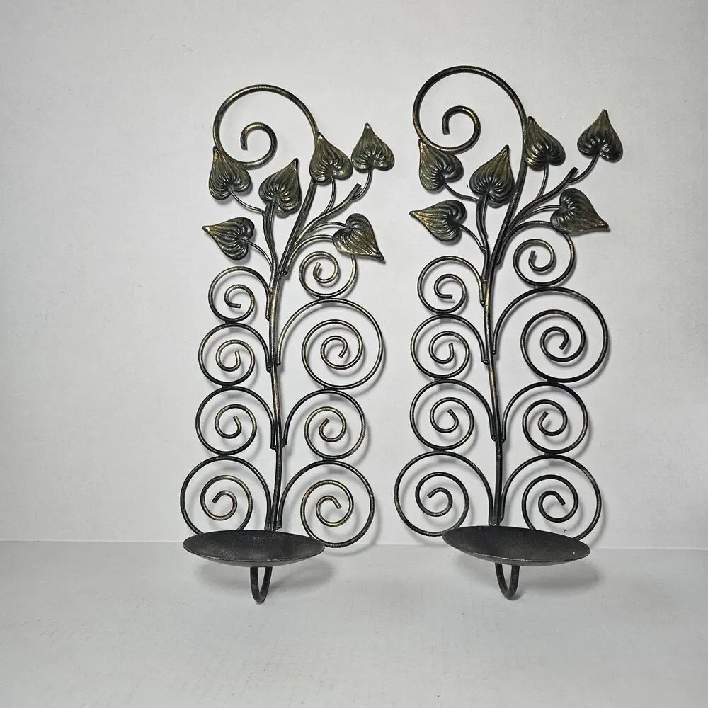 Antique-style Leaf Branch Wall-mounted Metal Candle Sconces 18
